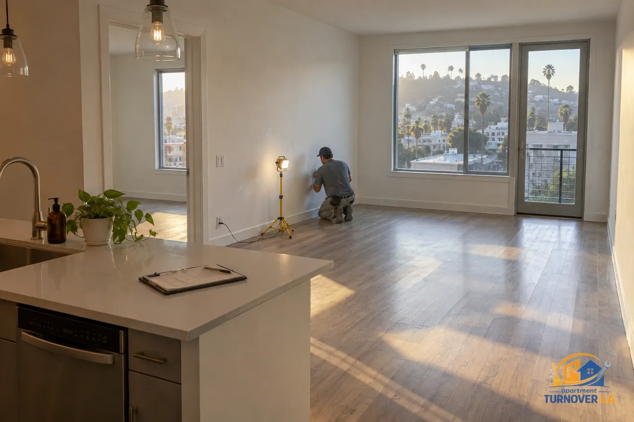 Vacant LA apartment prepared during an apartment turnover fee inspection