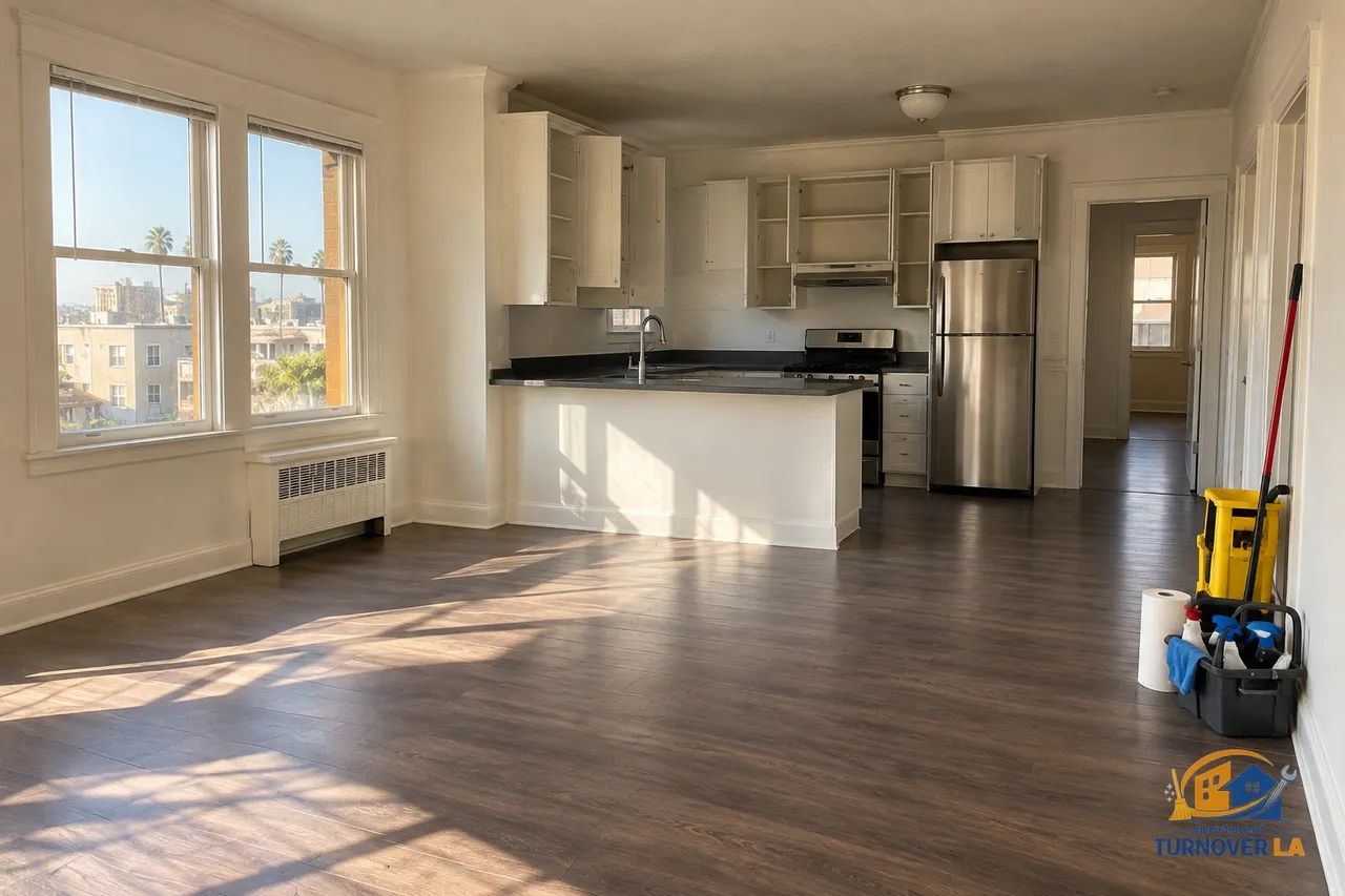 Vacant Los Angeles one-bedroom apartment prepared for a move out clean inspection