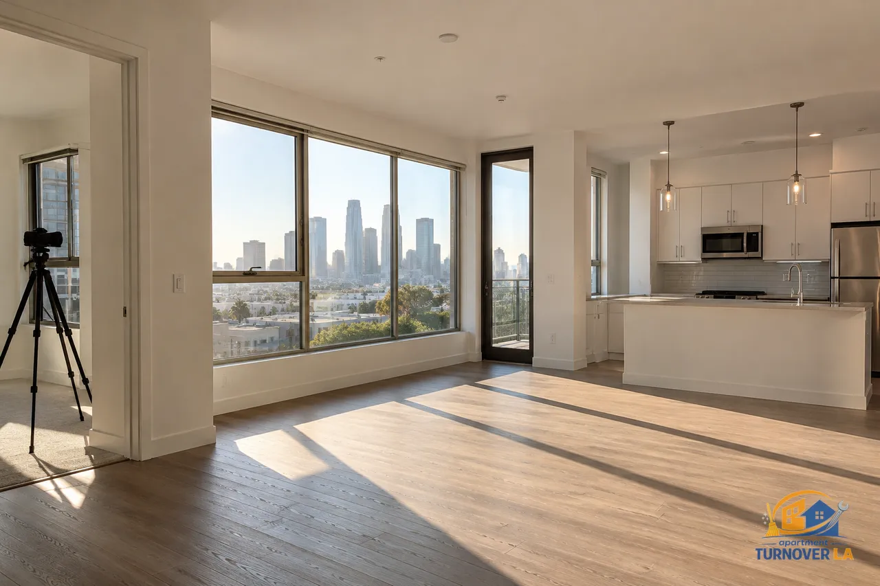 Rent-ready LA apartment prepared for professional real estate photography