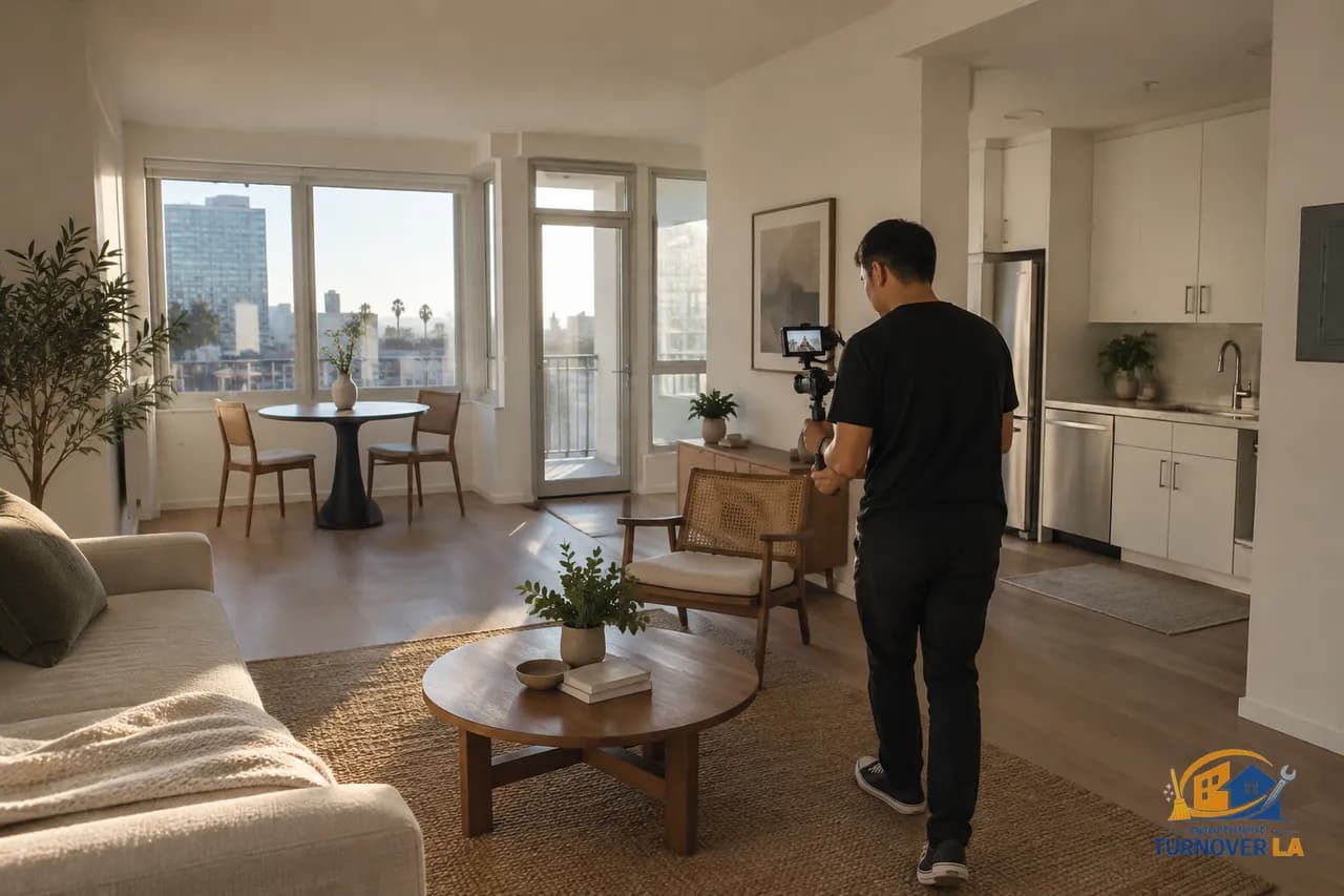 Real estate videography in a clean, vacant Los Angeles apartment living room