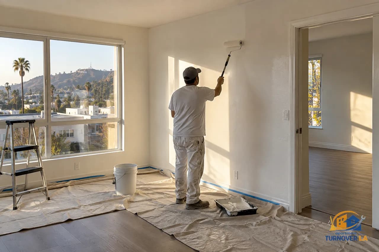Freshly painted Los Angeles apartment living room prepared for a rental turnover
