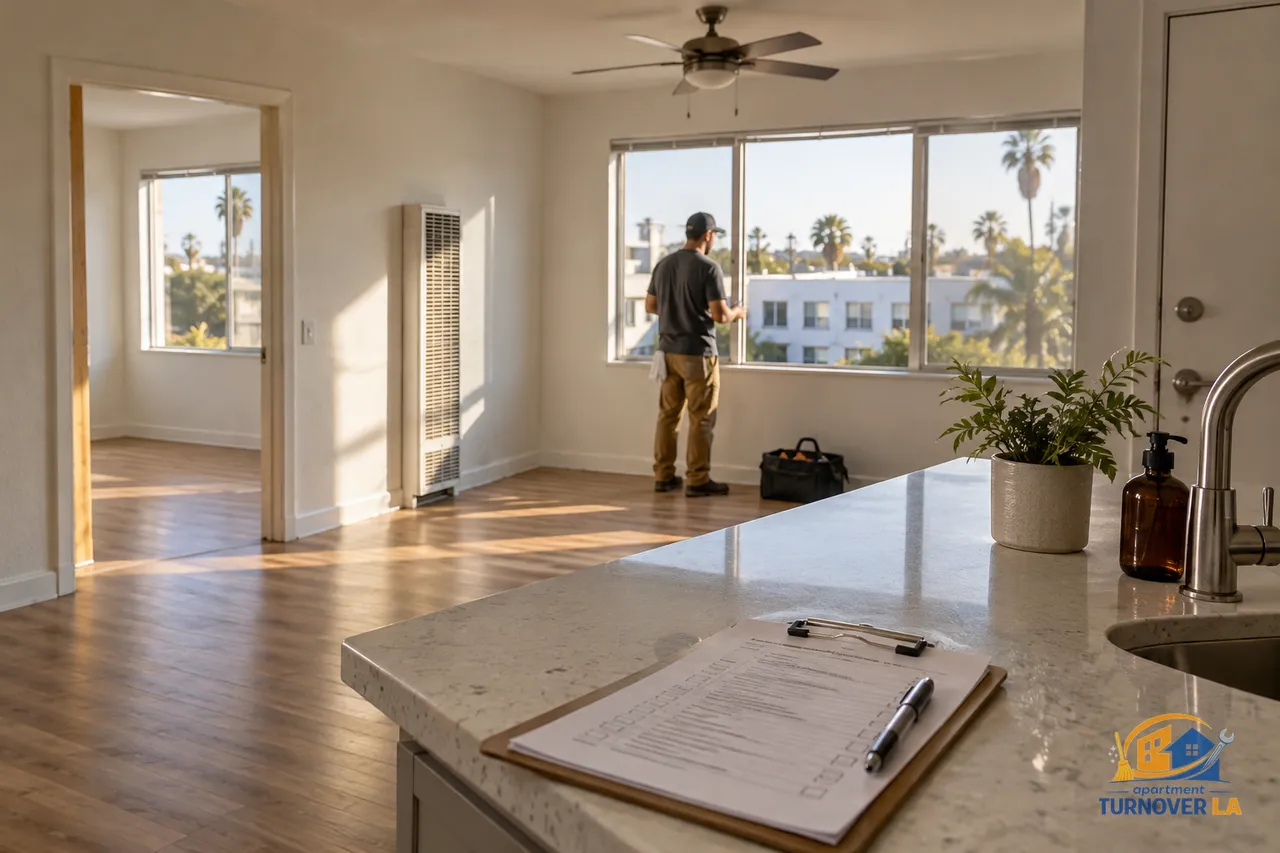 LA apartment Make Ready checklist and cleaned vacant one bedroom living room