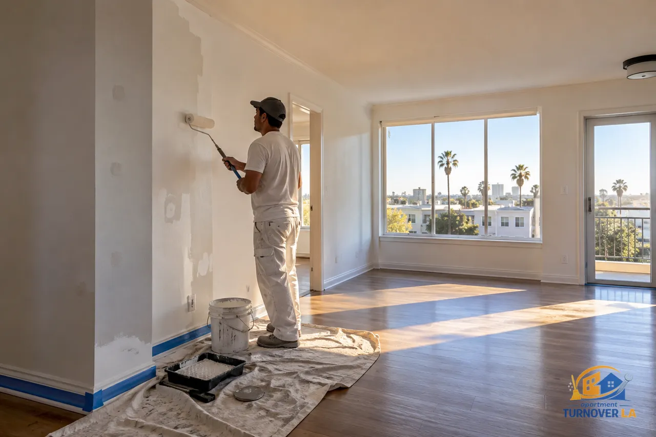 Freshly painted Los Angeles apartment living room prepared for a rental turnover