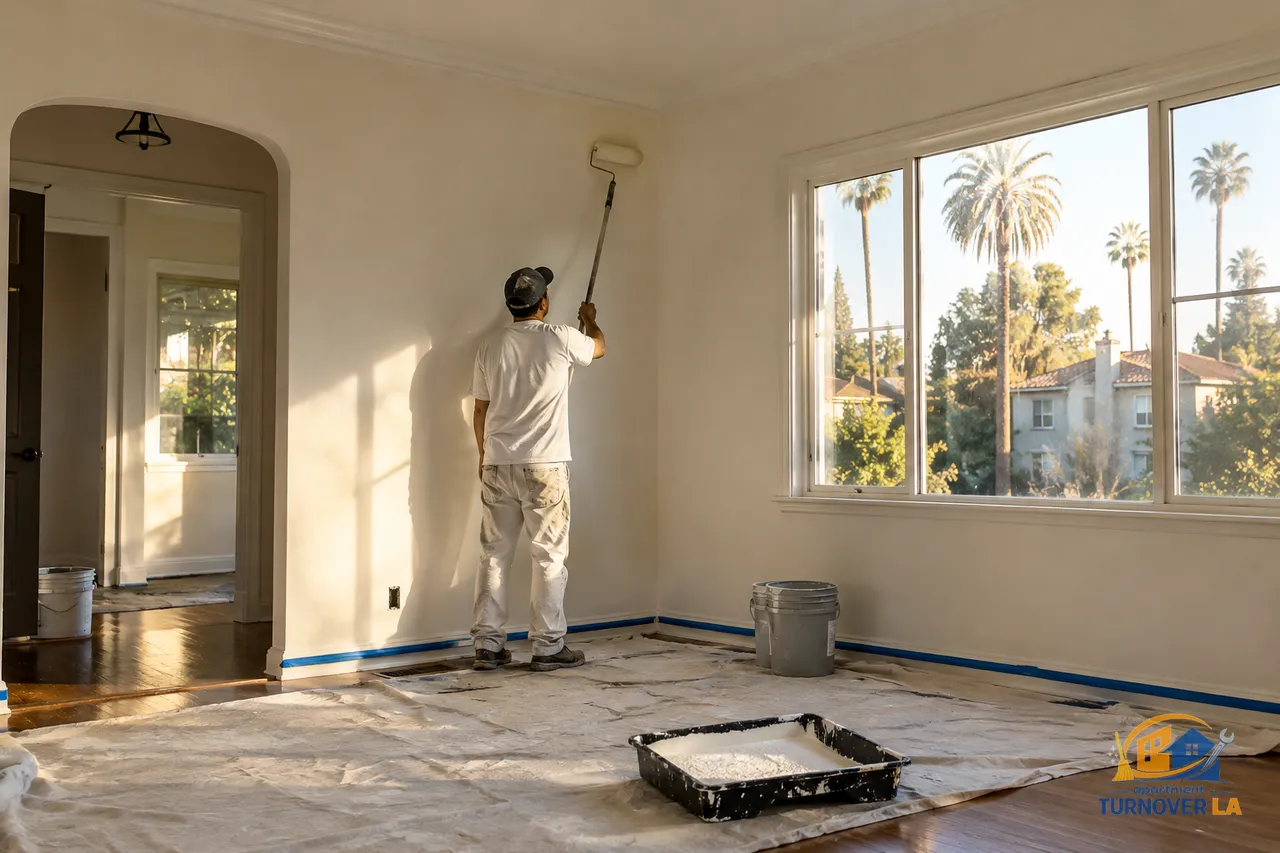 Freshly repainted Los Angeles living room prepared for a house turnover