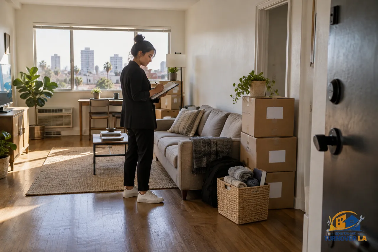 Koreatown apartment manager preparing a sofa for free furniture removal in Los Angeles