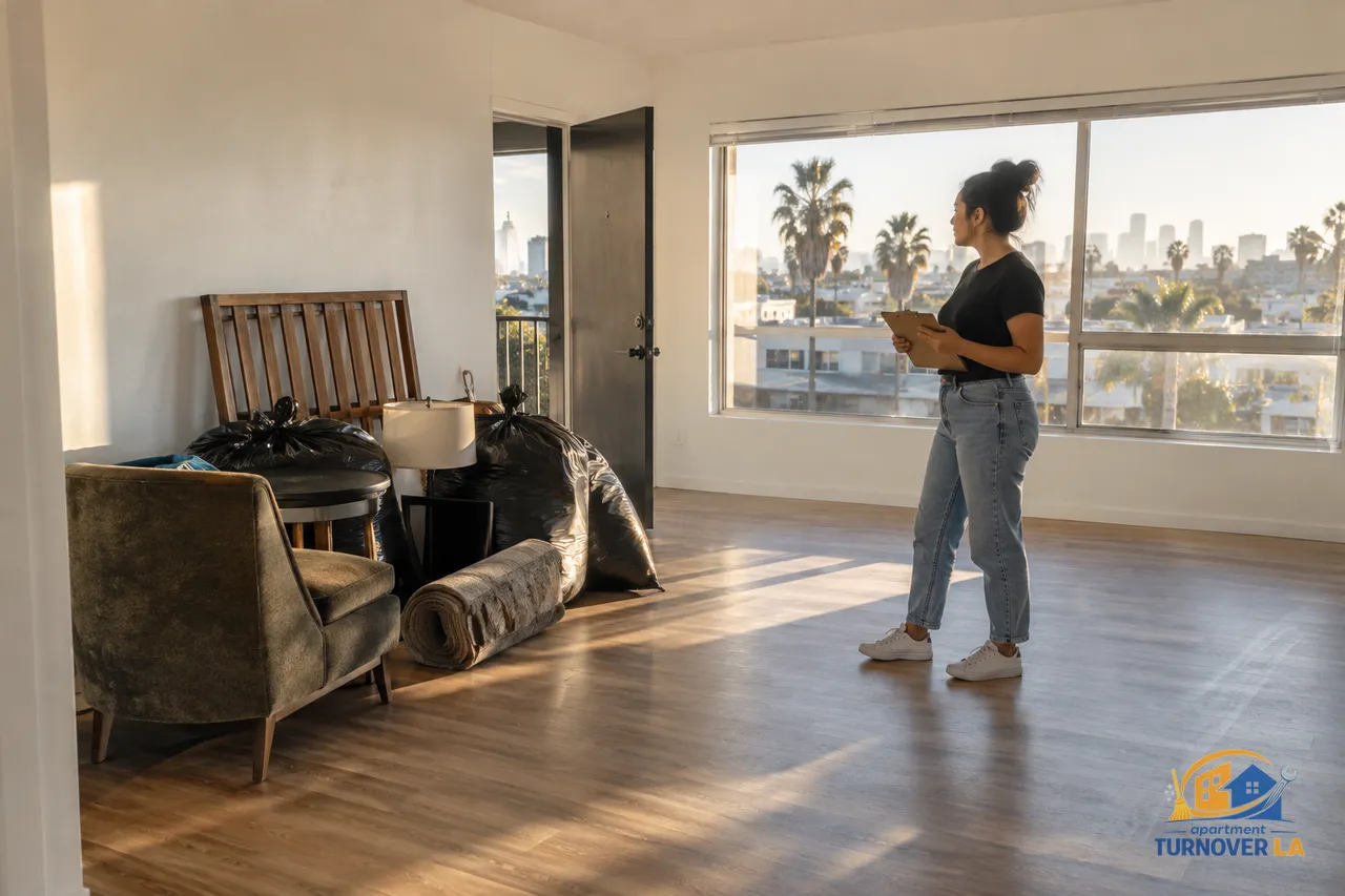 LA apartment junk removal staging in a vacant one-bedroom turnover unit