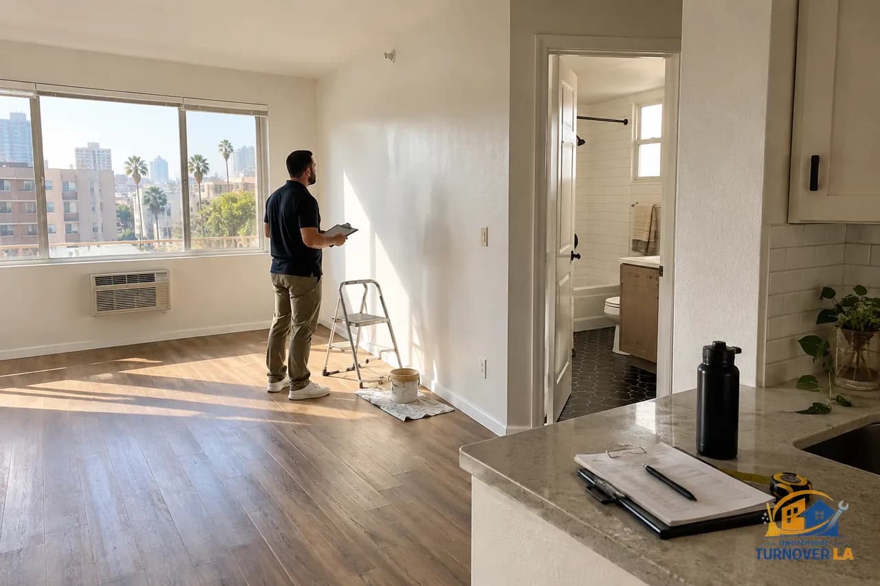 Vacant Los Angeles apartment being checked during an apartment turnover rate review