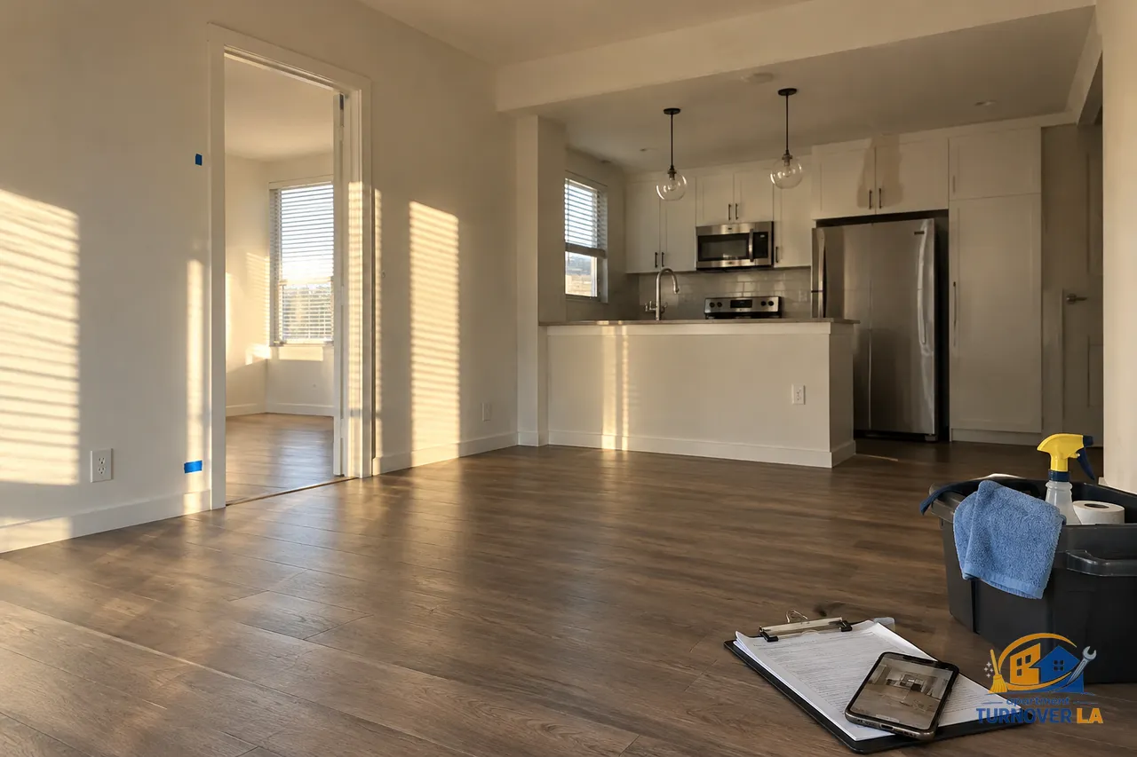 Los Angeles apartment lease turnover inspection in a cleaned vacant one bedroom unit