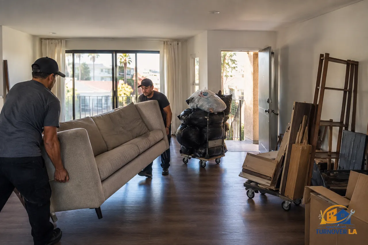 Los Angeles apartment junk removal crew clearing furniture from a vacant unit