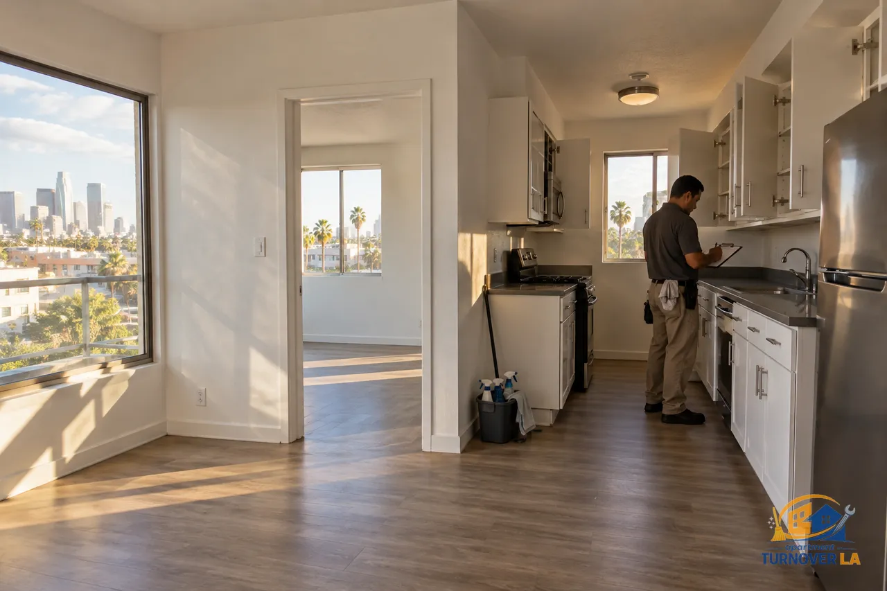 Vacant Koreatown apartment prepared for move-out cleaning and landlord inspection