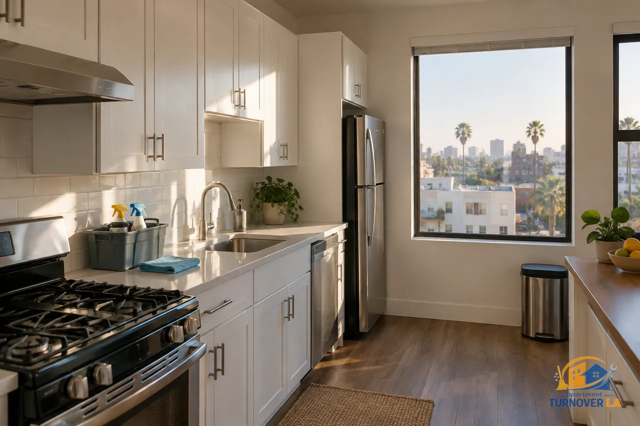 Deep cleaning services Los Angeles kitchen in a vacant one-bedroom rental